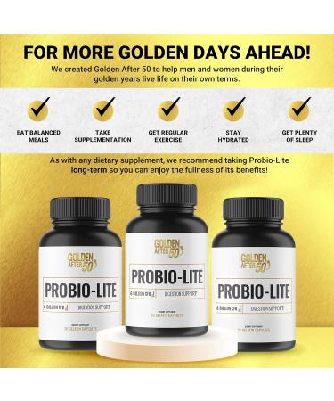 Golden After 50 Probio-Lite - for Gut Health and Digestion Support - Probiotics for Men and Women - 30 Gelatin Capsules - Probiotics for Occasional Heartburn, Gas, Indigestion 1 Count (Pack of 1) - Buy Online on GoSupps.com