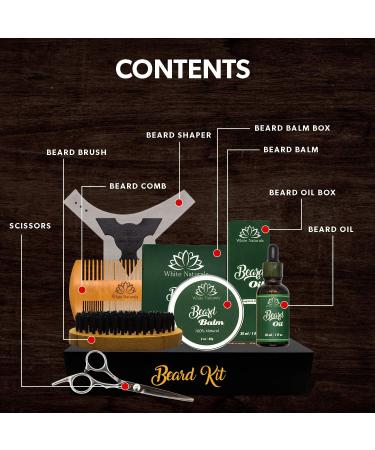 Beard Kit & Conditioner Products For Men Care Beard Brush - Mustache Comb - Balm - Oil - Stainless Steel Trimming Scissor & Shaping Tool by White Naturals - Buy Online on GoSupps.com