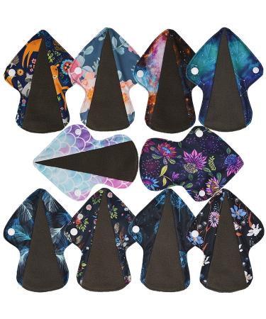ReUseLife Charcoal Bamboo Mama Cloth/Menstrual Pads/Reusable Sanitary Pads Panty Liners for Thongs 7 inch Length by 5 inch Width with Wing (10 Pieces Set)