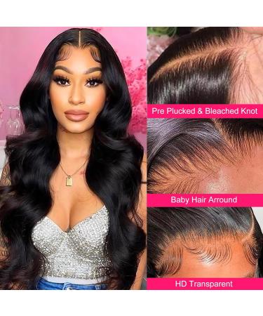 Megalook 36 Inch Body Wave Human Hair Wig | HD Lace Front 200% Density | Bleached Knots | Brazilian Real Hair | Natural Black Color - Buy Online on GoSupps.com