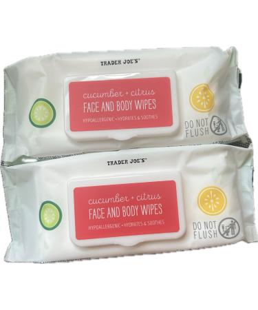 Cucumber and Citrus Face and Body Wipes - 2 bags of 64 wipes