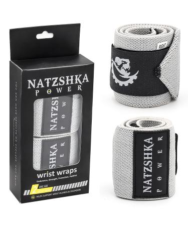Natzshka Power Wrist Wraps for Weightlifting Men Women 18" Premium Wrist Wraps with Thumb Loop Wrist Support Avoid injury and maximize grip Lifting straps best for Gym Strength Training Bodybuilding Powerlifting bench press Gray (Heavy - 18 - 03) Inches