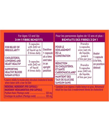 Metamucil Daily Psyllium Husk Powder Supplement 3-in-1 Fibre for Digestive Health Capsules 100 Count 100 count (Pack of 1) Fiber Supplement - Buy Online on GoSupps.com