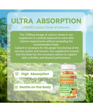 Calcium Magnesium Zinc Gummies for Adult: 1200mg Calcium Citrate 400mg Magnesium Glycinate with D3 B12 - Sugar Free High Absorption Supplement for Women Men (60 Count(Pack of 2)) 60 Count (Pack of 2) - Buy Online on GoSupps.com