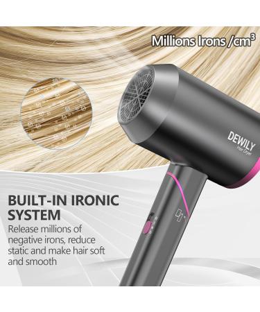 DEWILY Foldable Travel Hair Dryer for Women and Men - Powerful & Compact Ionic Blow Dryer for Curly and Straight Hair - Fast Drying Grey/Rose - Buy Online on GoSupps.com