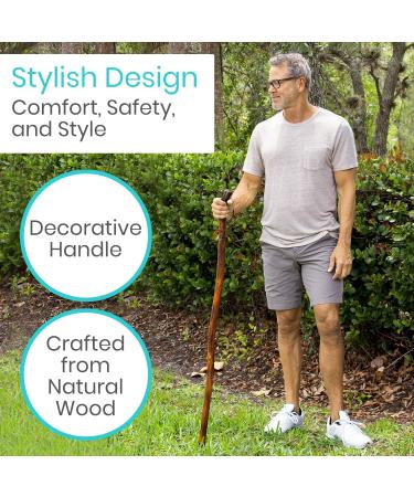 Vive Wooden Walking Stick - Handcrafted Mahogany Hiking Cane for Outdoor Activities - Lightweight with Wrist Strap - 55 Inch - Buy Online on GoSupps.com