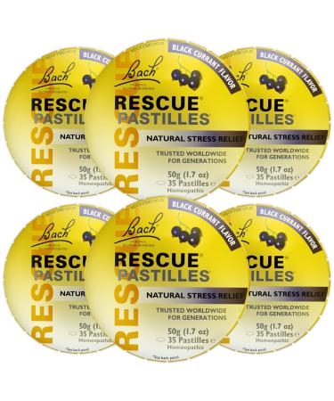 RESCUE Bach PASTILLES Black Currant Flavor Natural Stress Relief Lozenges Homeopathic Flower Essence Vegetarian Gluten and Sugar-Free 6-Pack Black Currant - 6 Count