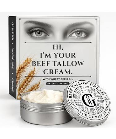 GORD Beef Tallow for Skin Face & Body Cream Tallow Face Moisturizer 100% Grass Fed Organic Whipped with Wheat Germ Oil. Unscented 2 FL.oz