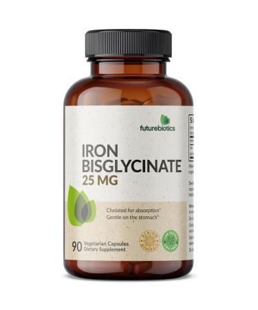 Futurebiotics Iron Bisglycinate 25mg Gentle on The Stomach Supports Energy & Healthy Red Blood Cell Production - Non-Constipating Formula - Non GMO 90 Vegetarian Capsules 90 Count (Pack of 1)