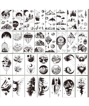 Black Mountain Planet Temporary Tattoos - 30 Sheets of Realistic Waterproof Body Art for Men and Women - Buy Online on GoSupps.com