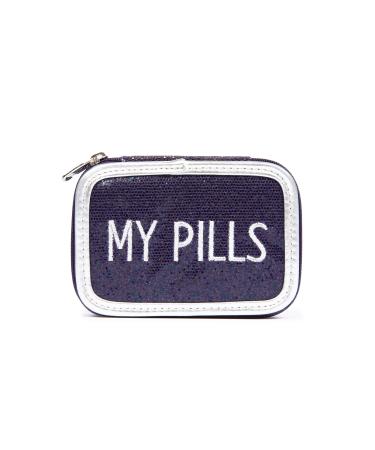 MIAMICA Women's Zippered Pill Case with 8-Day Removable Plastic Organizer 3.50'' x 4.25'' x 1.30'' Weekly Medicine Box with Compact Design Navy Glitter One Size 1.0 Count