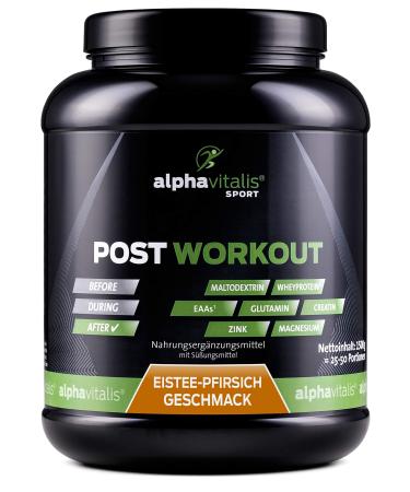 Post Workout Shake - 1500g iced tea peach - with maltodextrin - Whey protein - EAA (essential amino acids) creatine monohydrate L -glutamine magnesium and much more.- Post Workout Drink - Made in Germany iced peach 1.5 kg (1 Pack)