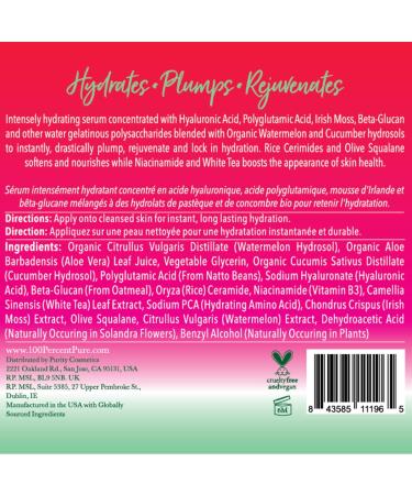 100% PURE Watermelon Cucumber Water Locking Serum for Face Moisturizing Glow Skin Care - Hyaluronic Acid Boost to Replenish Hydrate & Plump Dry Thirsty Skin Vegan - 1.7 fl oz - Buy Online on GoSupps.com