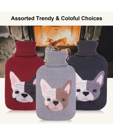 HomeTop Premium 2L Classic Rubber Hot Water Bottle with Cute Bulldog Knit Cover - Gray - Buy Online on GoSupps.com