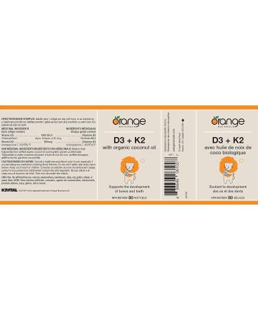 Orange Naturals - Vitamin D3+K2-90 Softgels - With Organic Coconut Oil - Support Bone & Teeth Health Reduce Osteoporosis Maintain Muscle Enhanced Absorption & Prevent D Deficiency Cholecalciferol 90 count (Pack of 1) - Buy Online on GoSupps.com
