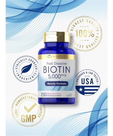 Carlyle Biotin 5000mcg | 250 Fast Dissolve Tablets | Supplement for Men and Women | Vegetarian Non-GMO Gluten Free 250 Count (Pack of 1) - Buy Online on GoSupps.com