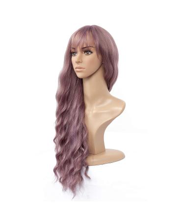 26 inch Pink Wavy Wig with Air Bangs - Heat Resistant Synthetic Hair Replacement for Women - Perfect for Party and Cosplay - Buy Online on GoSupps.com
