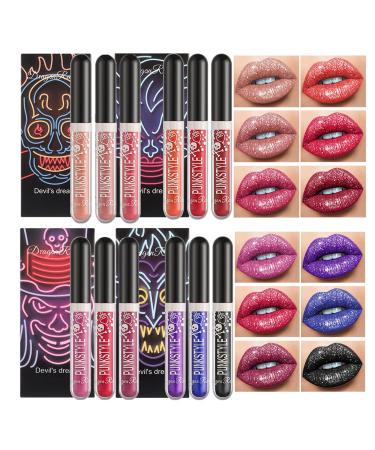12 Pcs Matte Liquid Lipstick Set Lip Makeup  Glitter Diamond Shining Lip gloss 24 Hour Long Lasting Waterproof Halloween Makeup Lipsticks Gift Set for Women - Buy Online on GoSupps.com