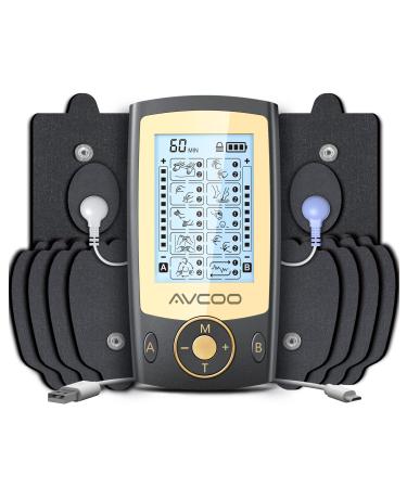 Independent Dual Channel TENS Unit Muscle Stimulator, AVCOO 20 Modes Muscle Stimulator for Pain Relief with 12 Upgraded Electrode Pads, Rechargeable TENS Machine Pulse Massager with Dust-Proof Bag