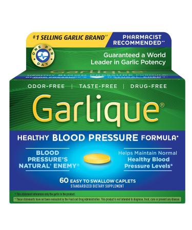 Garlique Garlic Extract Supplement, Healthy Blood Pressure Formula, Odorless & Vegan, 60 Caplets