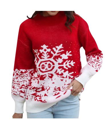 Genetic women Christmas sweater reindeer pattern Christmas sweater round neckline Christmas knitting sweater ugly Christmas sweater oversize sweater women roll collar sweater women red-t s