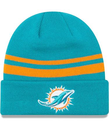 New Era Unisex-Adult NFL Official Sport Knit Classic Striped Knit Beanie Cold Weather Hat Miami Dolphins