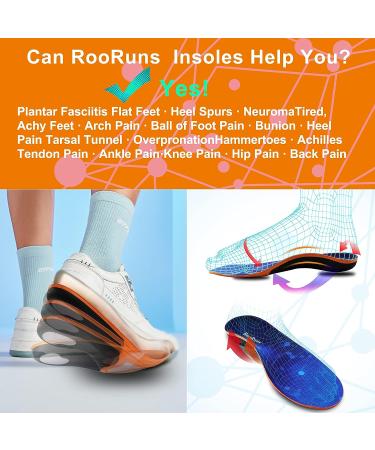 RooRuns Plantar Fasciitis Arch Support Insoles - Large Size Orthotic Shoe Inserts for Running, Athletic Gel Insoles for Flat Feet, Heel Spurs, Arch Pain Relief - Men 11-12.5/Women 12-13.5 - 220 LBS - Buy Online on GoSupps.com