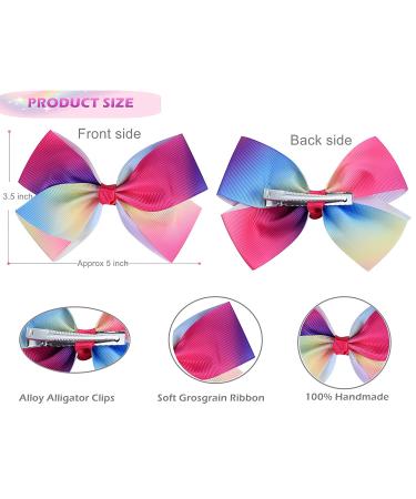 12Pcs Rainbow Heart Hair Bows for Girls - Colorful Grosgrain Ribbon Clips | Kids, Toddlers, Teens - 12 Multi Colors - Buy Online on GoSupps.com