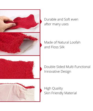 Exfoliating Loofah Glove Scrubber Mitten | Double Sided Bath Sponge Mitten & Soap Bag for Foaming | Red - Buy Online on GoSupps.com