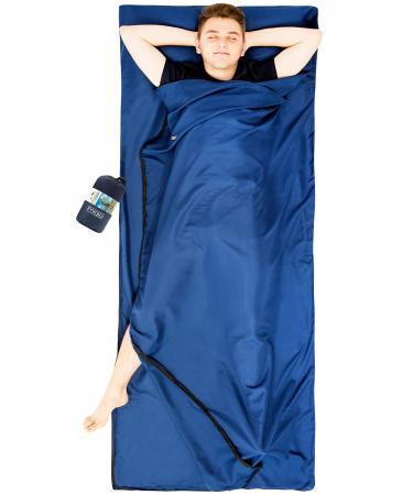 MIQIO Sport 2-in-1 Sleeping Bag Liner and XL Sized Travel Sheet - Ultra Lightweight Sleep Liner Double Travel Bed Sheet - Inlett Inlay blue - zipper right open: 180 x 220 cm closed: 90 x 220 cm