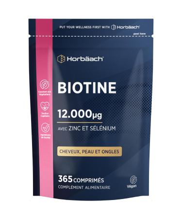 Biotine 12000 mcg Extra Fort | 4000 mcg par Comprim s | 365 Comprim s Vegan | Complexe avec Zinc et S l nium | Compl ment Alimentaire Pour Cheveux Peau Ongles | Horbaach
