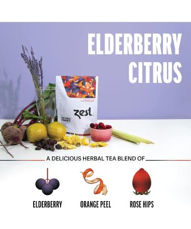 Zest Immune Support Herbal Tea - Elderberry Citrus 15-Ct Tea Bags - Organic Immunity Booster with Vitamin C + Zinc - Buy Online on GoSupps.com
