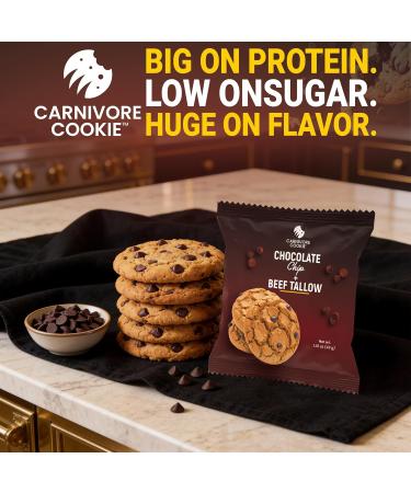 Carnivore Cookies Chocolate Chip High Protein Cookies Low Carb (2g Sugar) | Gluten Free | Keto & Carnivore Friendly Snack 12 Pack - Buy Online on GoSupps.com