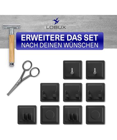 Lobux 4-in-1 Self-Adhesive Bathroom Holder Set - Soft-Touch Silicone Super-Resistant Organizer with Razor Holder Toothbrush Holder Hook & Neodymium Magnet - Black - Buy Online on GoSupps.com