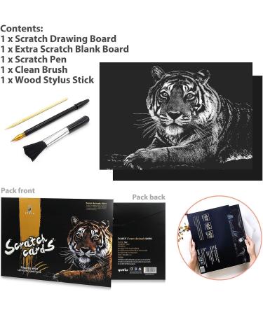 Animal Scratch Art Rainbow Painting Paper Engraving Set - DIY Creative Foil Scratch Art Toy for Kids & Adults - Tiger Design - 16'' x 11.2 - Buy Online on GoSupps.com