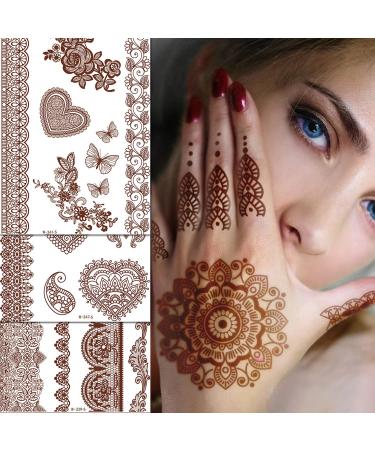 HennaTattoos  Henna Temporary Tattoos Brown Waterproof Tattoo stickers for Women Wedding Party Festivals  & Parties Decoration Suppliers 6Sheets