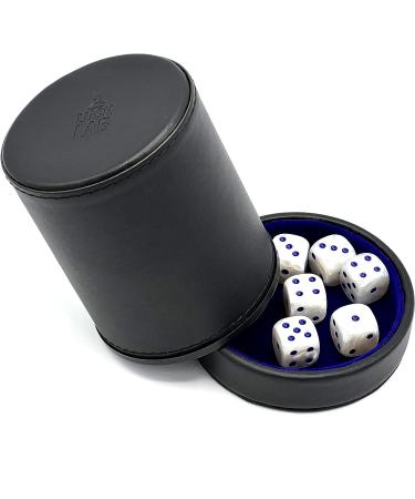 Luck Lab Black Leather Dice Cup with Lid and 6 Pearl Dice - Blue Velvet Interior - Ideal for Liars Dice, Farkle, Yahtzee - Buy Online on GoSupps.com