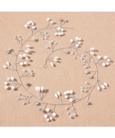 fdsmall Bridal Wedding Hair Vine Long Pearl and Crystal Beads Bride Head Piece Adjustable Rhinestone Headband Wedding Hair Barrette Hair Accessories for Bridal Women and Girls - Buy Online on GoSupps.com