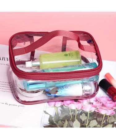 Travel Makeup Bag Set - 2 Pack Clear PVC Zippered Cosmetic Organizers (Wine Red, Navy) - Buy Online on GoSupps.com