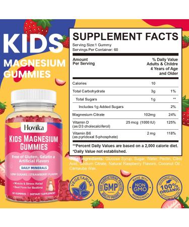 Magnesium Gummies for Kids - Magnesium Citrate + Vitamin B6 & D3 - Great Tasting Kids Magnesium Calm Gummies for Nerve Bone and Muscle Health for Kids Wellness, Vegan Strawberry Flavor 60 Count Strawberry 60 Count (Pack of 1) - Buy Online on GoSupps.com