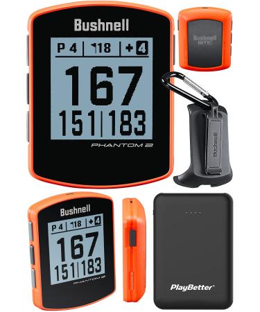 Bushnell Phantom 2 (Neon Orange) GPS Golf Handheld Power Bundle | with PlayBetter Portable Charger | Distance Rangefinder Device | Built-in Magnetic Mount, 38,000+ Courses, Accurate Distances +Power Bundle Phantom 2 (Neon Orange) - 2021 Model