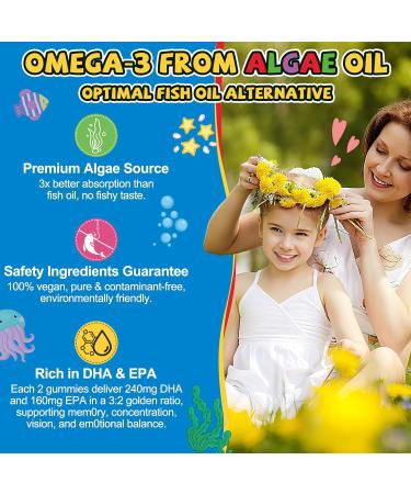 Organic Kid s Omega-3 Gummies: Chewable Fish Oil Alternative Vegan Omega 3 Fatty Acid Supplement with DHA EPA Vitamin D3 B12 Calcium Magnesium - Focus Immune Health Support for Kids(60count) Mango 60 Count (Pack of 1) - Buy Online on GoSupps.com