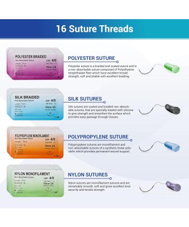Alcedo Sterile Sutures Kit - 16 Mixed Thread & Needle Sizes with Tools - First Aid Emergency Supplies - 12 Instruments Included (28 Pieces) - Buy Online on GoSupps.com