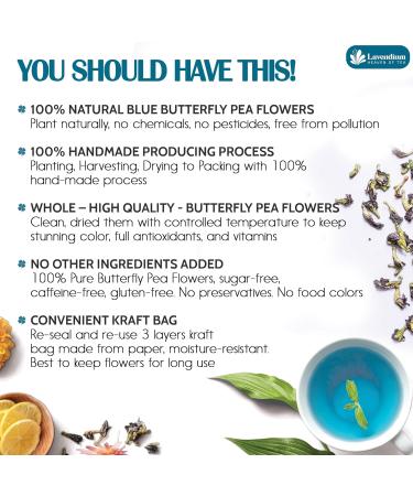 Lavendium CA Premium 220g (7.76oz) Blue Butterfly Pea Flowers 100% Natural & Pure from Blue Butterfly Pea Flowers Dried Wildcrafted Blue Pea Flowers Tea Butterfly Pea Flowers Loose Leaf Herbal Tea No Gluten Vegan - Buy Online on GoSupps.com