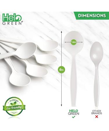 HeloGreen Eco-Friendly 6 Cornstarch Soup Spoons - 50 Pack | Heavy Duty Disposable Alternative to Plastic Utensils | Ivory Color - Buy Online on GoSupps.com