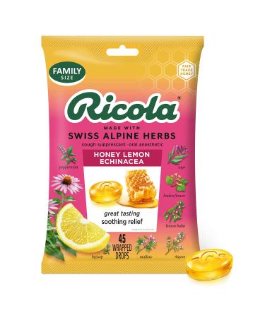 Ricola Honey Lemon with Echinacea Herbal Cough Suppressant Throat Drops 45ct Bag