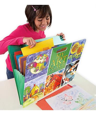 HearthSong Art Place Portfolio - 8 Expandable Color Coded Files for Kids Artwork Organization - Green Collage - 19 x 15.25 - With Handles - Buy Online on GoSupps.com