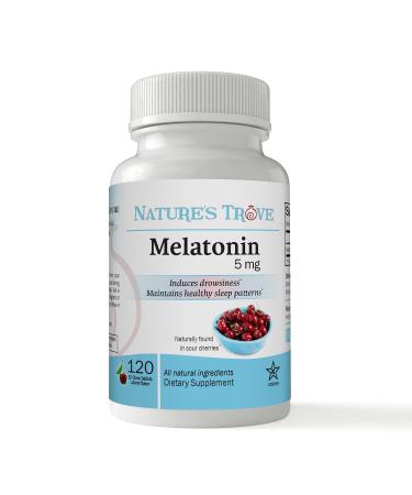 Melatonin 5mg by Nature's Trove - 120 EZ Chew Tablets Cherry Flavor 120 Count (Pack of 1)