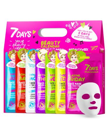 7Days Face Masks Skincare Gift Set - Calendar Face Mask Beauty Gift Set for Women - Sheet Masks Set Moisturising Brightening Nourishing Hydrating Soothing Refreshing 8pc