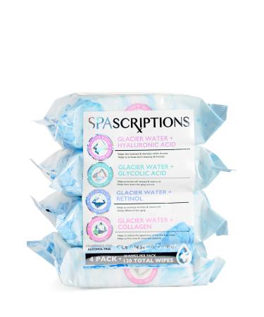 Spascriptions Glacier Water Cleansing Wipes 4-pack 120 Count - MultiPack